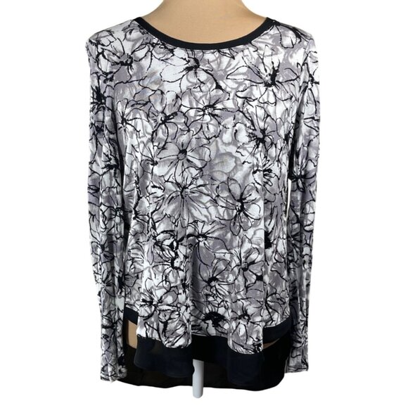 Simply Vera Pullover Top Tunic Floral Black Grey Size L Large - Picture 1 of 7